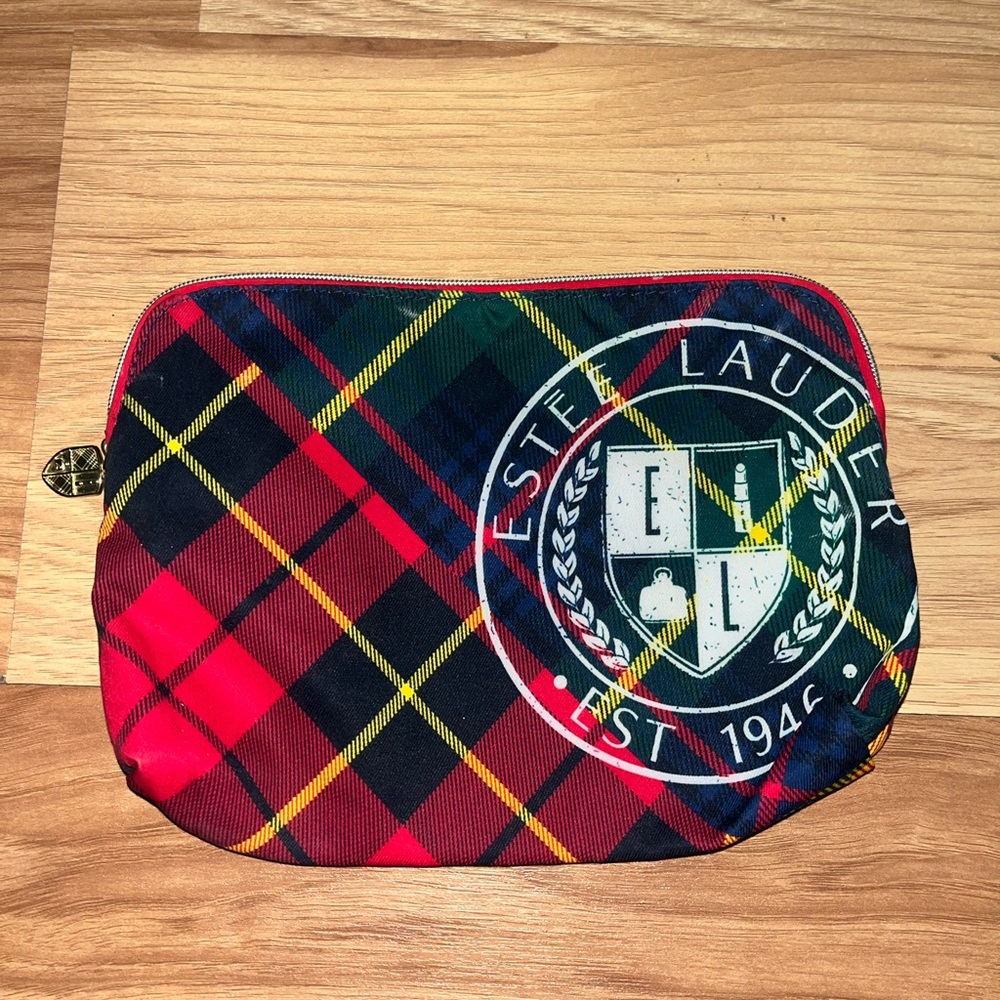 Estee Lauder Red Plaid Makeup Bag